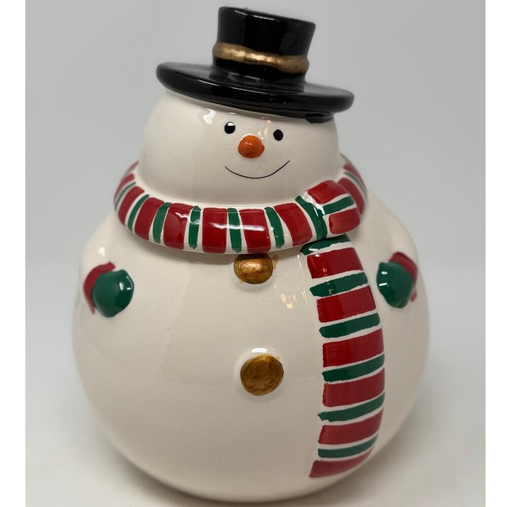 Gibson Everyday Christmas Snowman Striped Scarf Cookie Jar
